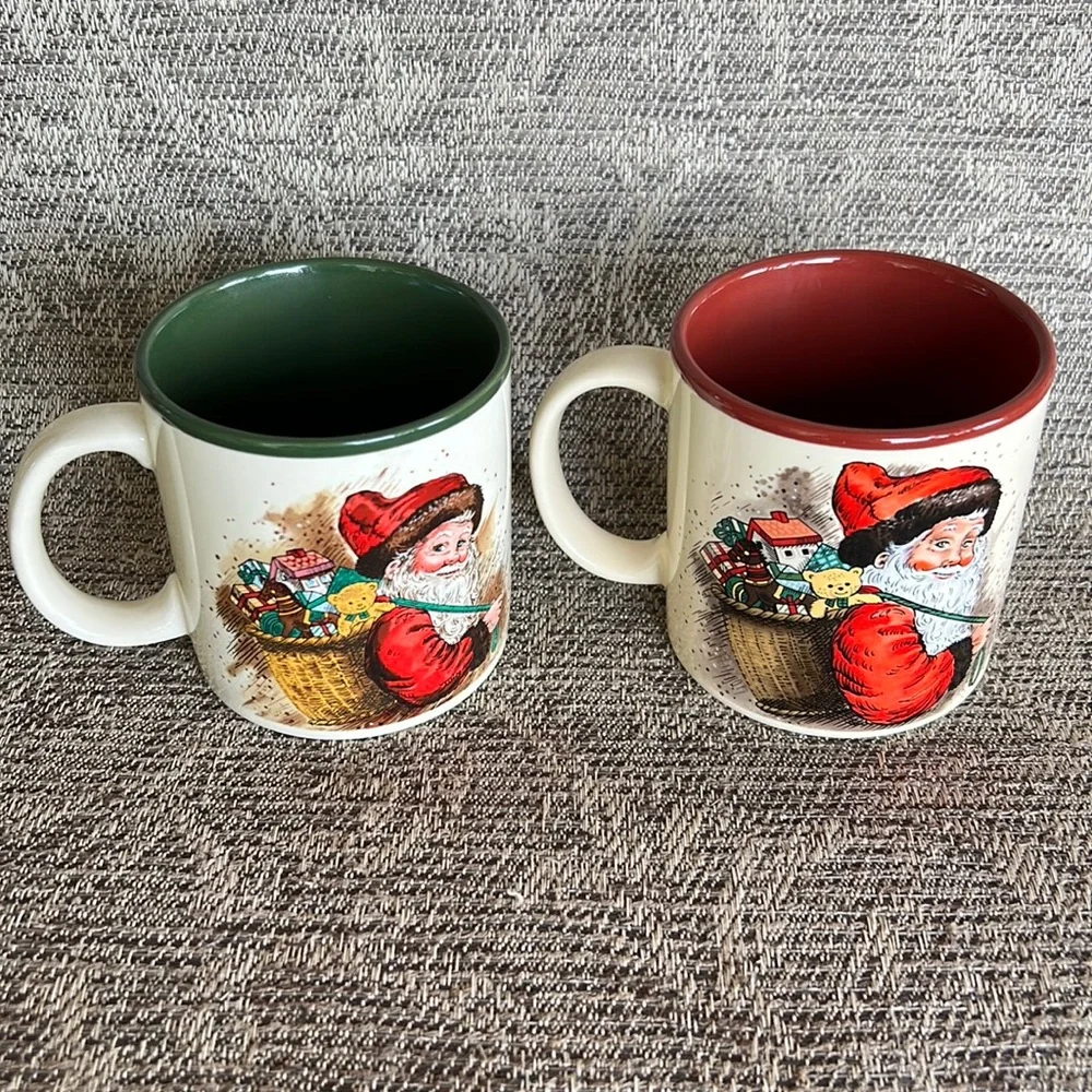 Vintage 1980's Santa coffee mugs. Set of 2